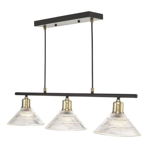 BOYD 3LT BAR PENDANT ANTIQUE BRASS BLACK GLASS