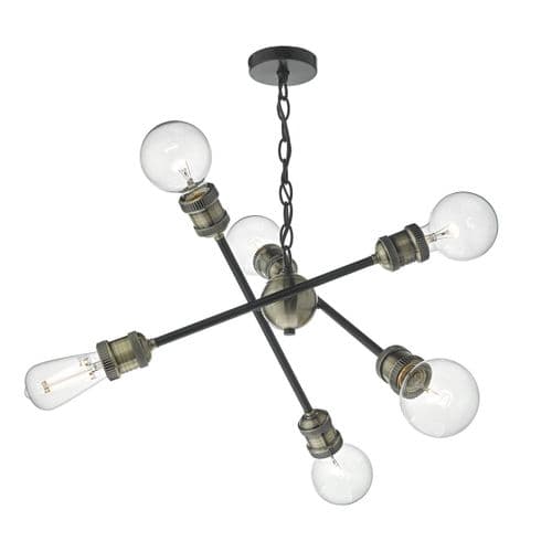 Brigade 6 Light Pendant Black/Antique Brass