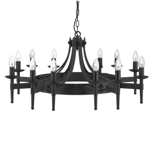 Cartwheel 12 Light Matt Black Gothic Ceiling 24212-12Bk