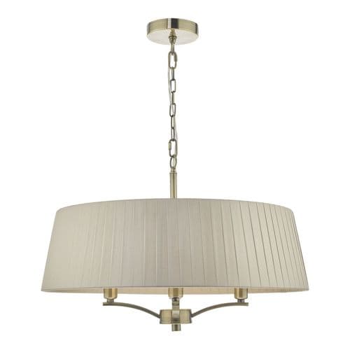 Cristin 4 Light Pendant Antique Brass With Taupe Ribbon Shade, CRI0429