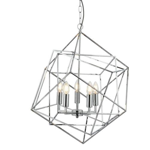 Cube 5 Light Pendant, Geometric Cube Frame, Chrome 7865-5Cc