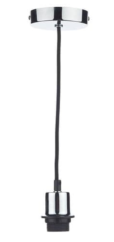 Dar 1 Light Polished Chrome E27 Suspension complete with Black Braided Cable SP62