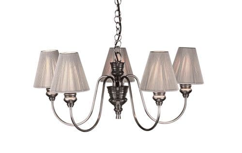 Dar Doreen 5 Light Pendant Pewter complete with String Shades DOR0567