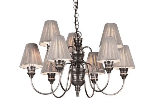 Dar Doreen 9 Light Pendant Pewter complete with String Shades DOR1367