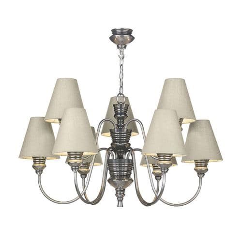 Dar Doreen 9 Light Pewter Pendant complete with Silk Shades (Specify Colour) DOR1399