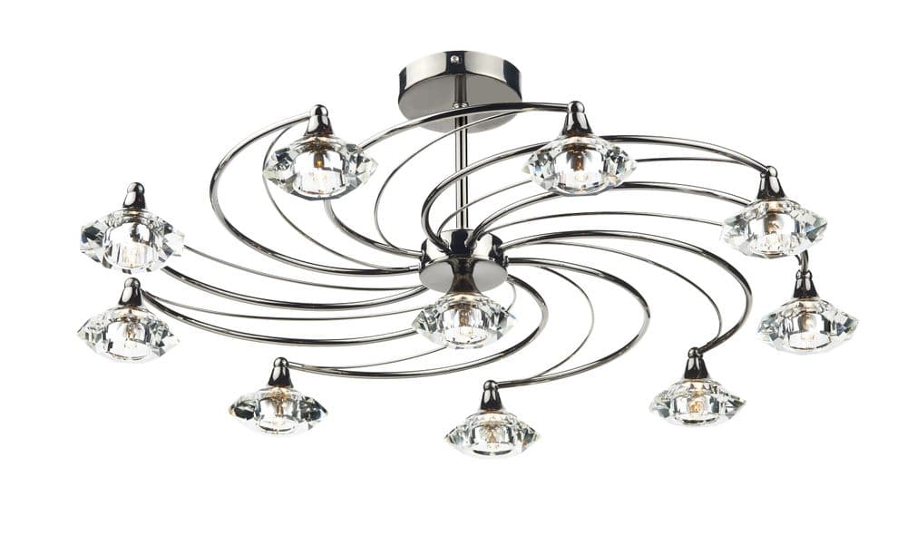 Dar Luther 10 Light Semi Flush complete with Crystal Glass Black Chrome LUT2367