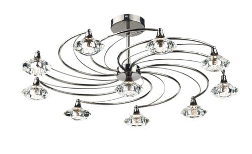 Dar Luther 10 Light Semi Flush complete with Crystal Glass Black Chrome LUT2367