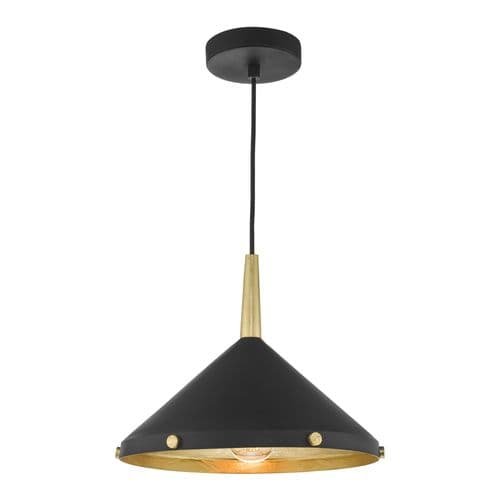 Edena 1 Light Pendant Matt Black & Gold Leaf, double insulated, EDE0154