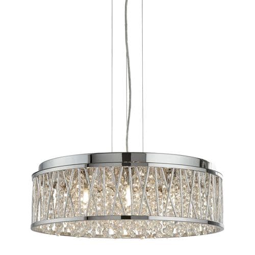 Elise 7 Light Ceiling Flush/Pendant, Chrome, Clear Crystal Drops, Aluminium Tubes Trim 8337-7Cc