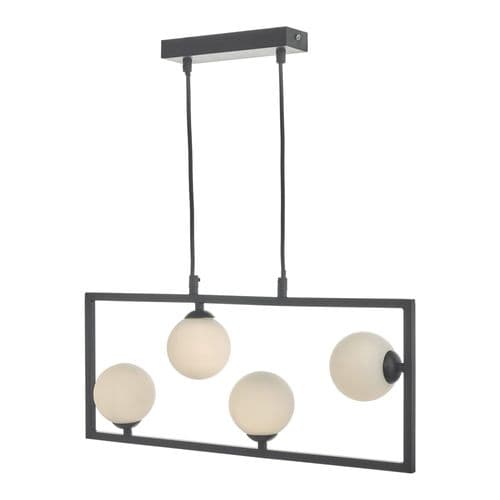 Ensio 4 Light Pendant Matt Black & Opal Glass, double insulated, ENS0422