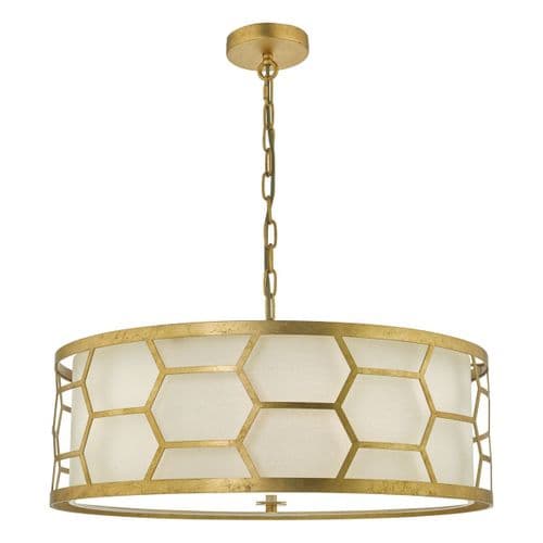 Epstein 4lt Pendant Gold With Ivory Shade & Frosted Glass Diffuser (double insulated) EPS0412