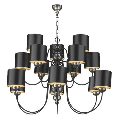 Garbo Pewter 15-light Made in the Cotswolds Ceiling Light with Black/silver shades GAR1521