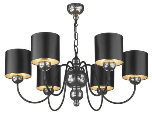 Garbo Pewter 6-light Made in the Cotswolds Ceiling Light with Black/silver shades GAR0621