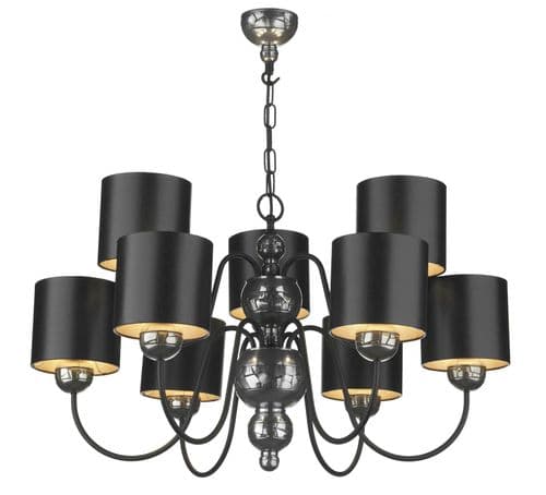 Garbo Pewter 9-light Made in the Cotswolds Ceiling Light with Black/silver shades GAR1321