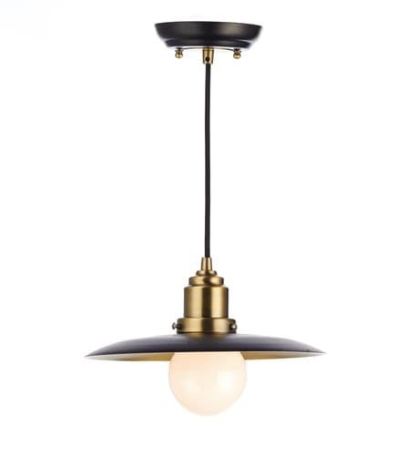 Hannover 1 Light Pendant Black/Antique Brass (Class 2 Double Insulated) HAN0154
