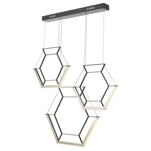 Hexagon 3lt Pendant Black LED, Double Insulated HEX0322