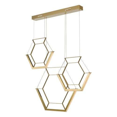Hexagon 3lt Pendant Gold LED, Double Insulated HEX0335