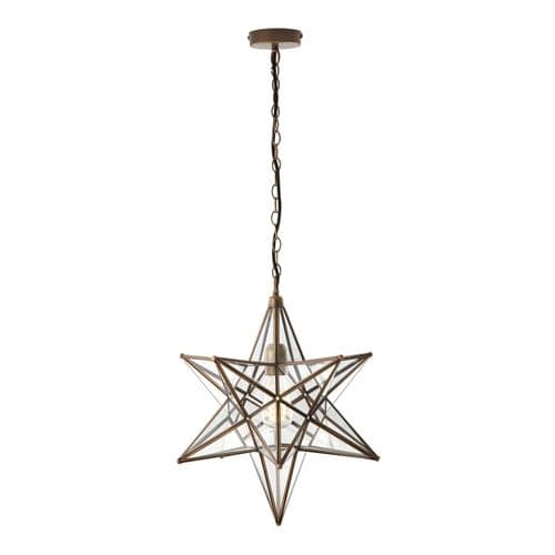 Ilario 1 Light Star Pendant Large Antique Brass, double insulated, ILA8675