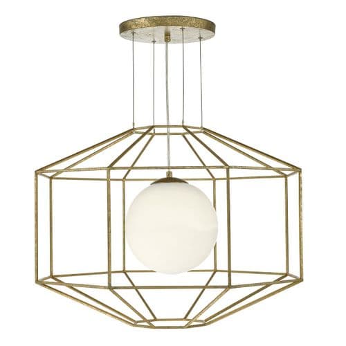 Izmir 1 Light Pendant Hexagonal Gold Effect Opal Glass (Class 2 Double Insulated) IZM0135