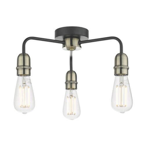 Kiefer 3-light Antique Brass Semi Flush Ceiling Light (Class 2 Double Insulated) KIE5322