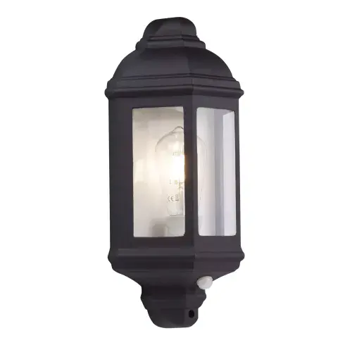 Maine Outdoor Wall Light PIR - Black Metal & Clear Glass