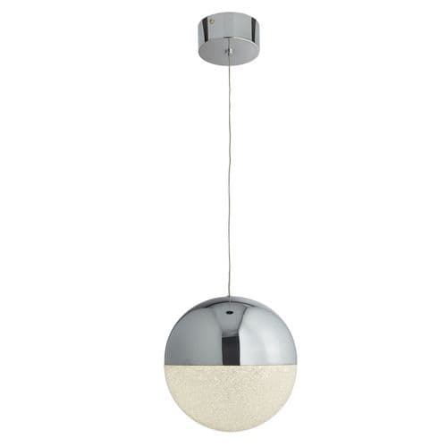 Marbles 1 Light Led Globe Pendant, Crushed Ice Effect Shade, Chrome 5841Cc