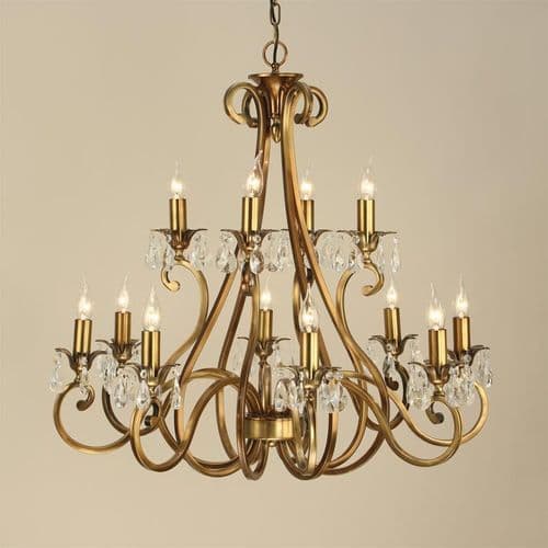 Oksana 12 light Chandelier Antique Brass (Crystal, Modern Classic, Large Chandelier) UL1P12B