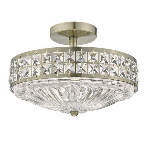 Olona 3 Light Semi Flush Antique Brass And Clear Crystal (Class 2 Double Insulated) BXOLO5375-17