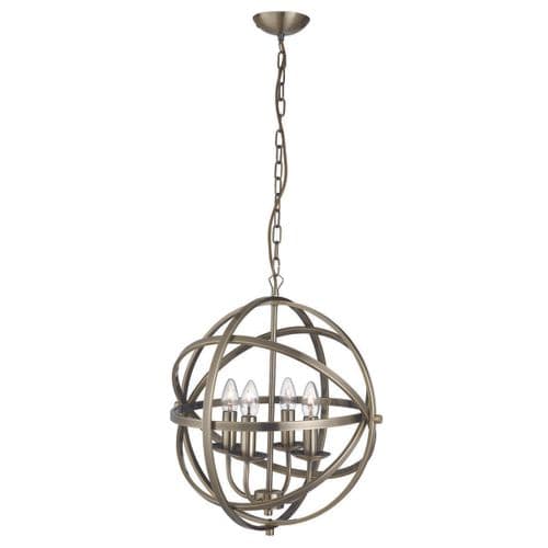 Orbit 4 Light Cage Frame Orb Pendant Antique Brass 2474-4Ab