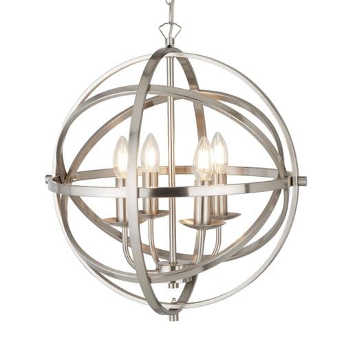 Orbit 4 Light Cage Frame Orb Pendant, Satin Silver 2474-4Ss
