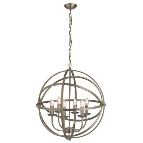 Orbit 6 Light Cage Frame Orb Pendant Antique Brass 2476-6Ab