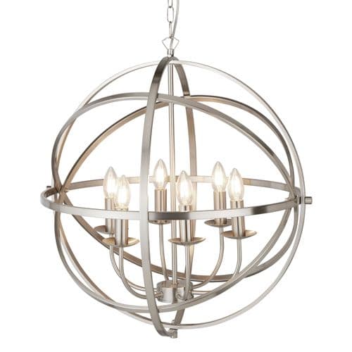 Orbit 6 Light Cage Frame Orb Pendant, Satin Silver 2476-6Ss