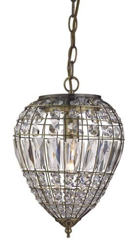 Pendant 1 Light Antique Brass, Clear Glass Buttons/Coffin Drop Trim 3991Ab