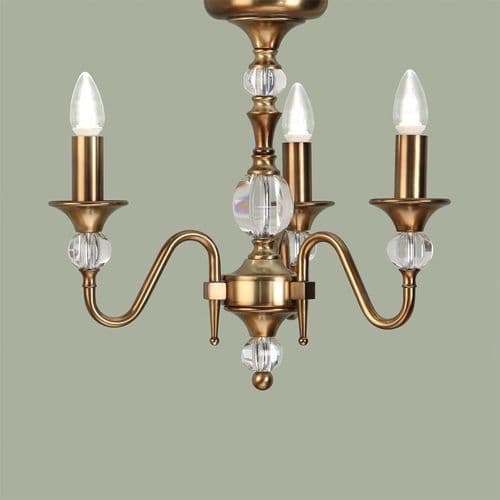 Polina Brass 3 Light Chandelier LX124P3B
