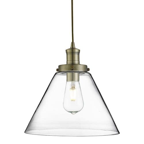 Pyramid 1 Light Pendant Antique Brass, Clear Pyramid Glass Shade 3228Ab