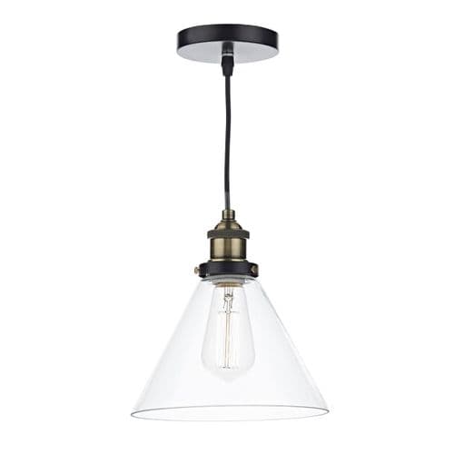 Ray 1 Light Pendant Antique Brass Clear (Class 2 Double Insulated) RAY0175