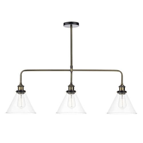 Ray 3 Light Bar Pendant Antique Brass Clear (Class 2 Double Insulated) RAY0375