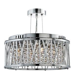Rojavita 3 Light Flush/Pendant, Chrome + Clear Crystal Button Drops & Alum' Tubes Trim (8333-3Cc)