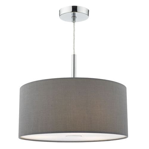 Ronda 3 Light Pendant 40CM Drum Grey Faux Silk