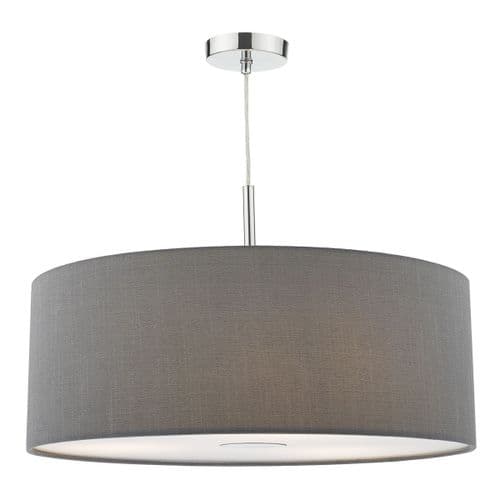 Ronda 3 Light Pendant 60CM Drum Grey Faux Silk