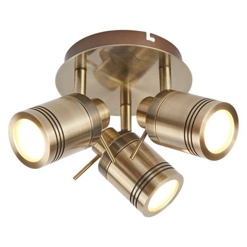 Samson 3 Light Ip44 Bathroom Spot Plate, Antique Brass 6603Ab