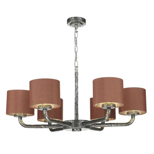 Sloane 6lt Pendant Pewter + Silk Shades (Spec Col) SLO06 (7-10 day Delivery)