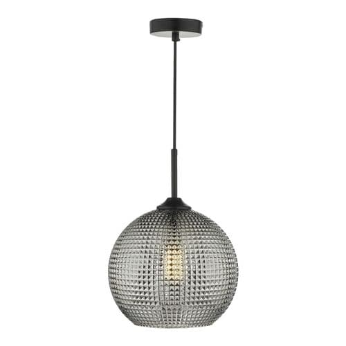 Soren 1 Light Pendant Black & Smoked Textured Glass, SOR0110
