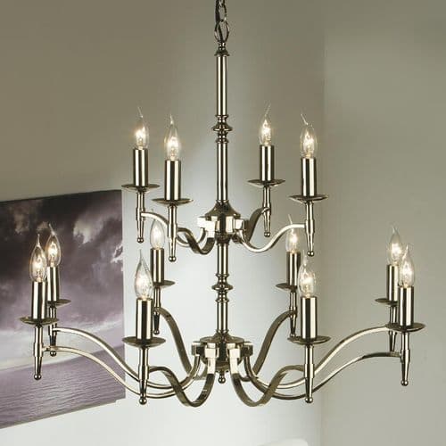 Stanford Nickel 12 light Chandelier (Modern Classic, Traditional, Large Chandelier) CA1P12N