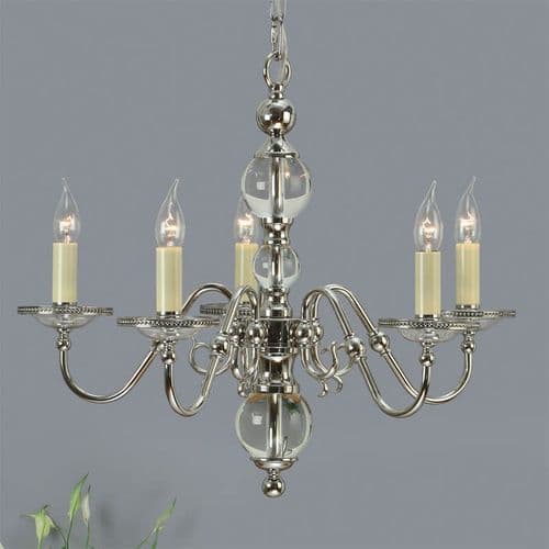 Tilburg Nickel 5 Light Chandelier (Contemporary, Crystal, Modern Classic, Medium Chandlier) CA20P5N