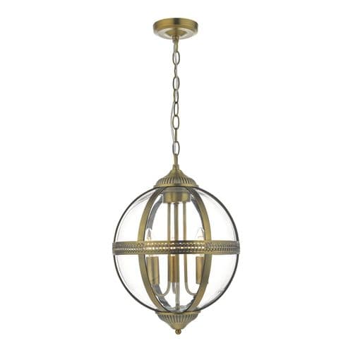 Vanessa 3 Light Pendant Antique Brass & Clear, double insulated, VAN0375