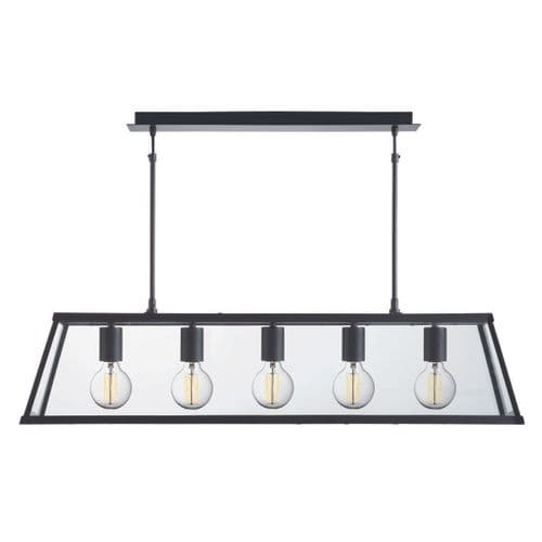 Voyager 5 Light Lantern Bar, Matt Black, Glass 4614-5Bk