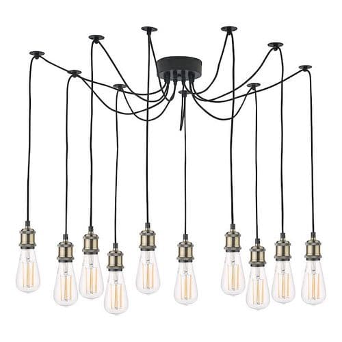 Waco 10 Light Pendant Antique Brass Matt Black WAC2375