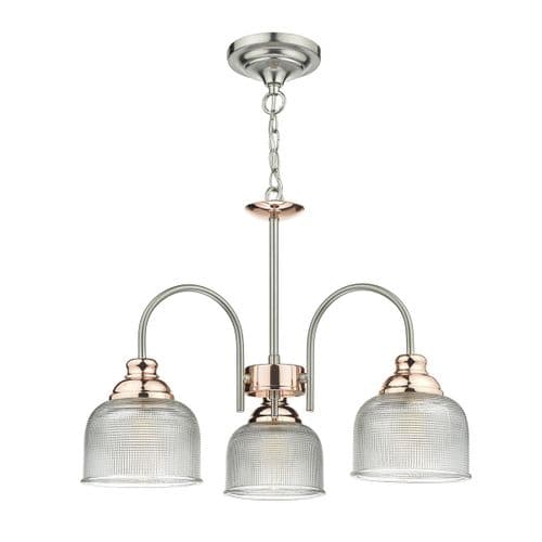 Wharfdale 3 Light Pendant Satin Chrome Copper + Textured Glass (Double Insulated) WHA0346