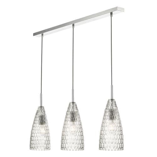 Zuka 3lt Bar Pendant Polished Chrome & Textured Glass (double insulated) ZUK0308